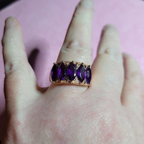 JTV Amethyst Diamond 18K Rose Gold Over Silver Ring - Picture 3 of 7